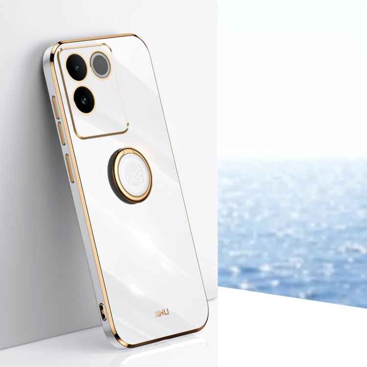 XINLI Straight Edge 6D Electroplate TPU Phone Case with Ring Holder, For vivo S17e, For vivo Y78+, For vivo iQOO Pro