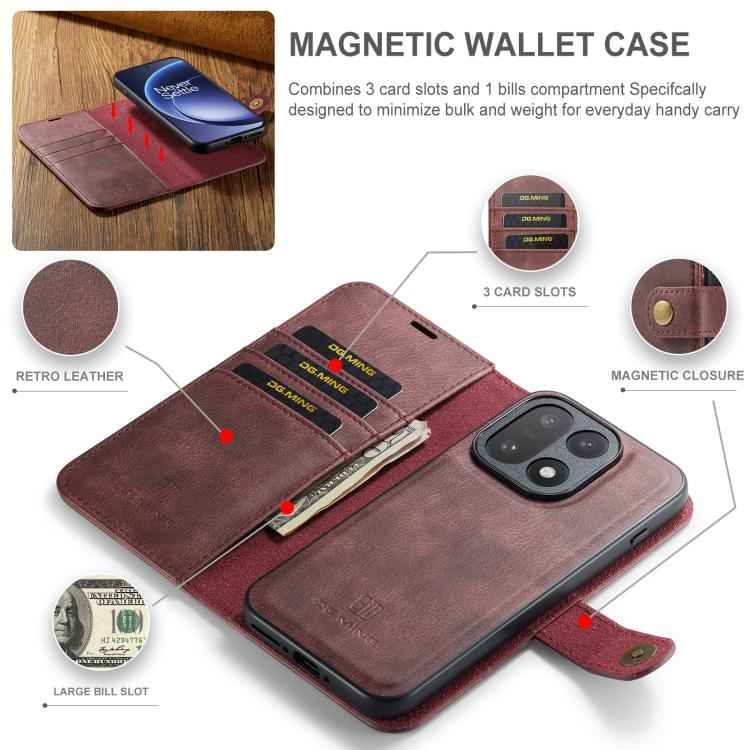 DG.MING Crazy Horse Texture Detachable Magnetic Leather Case, For OnePlus 15, For OnePlus 12, For OnePlus 11