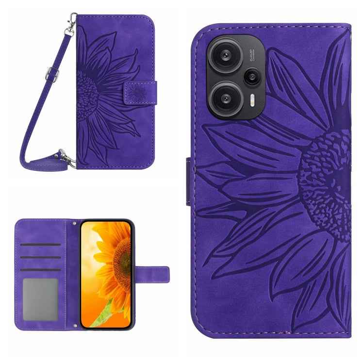 Skin Feel Sun Flower Embossed Flip Leather Phone Case with Lanyard, For Xiaomi Redmi 12 5G, For Xiaomi 13T / 13T Pro, For Xiaomi Redmi 12 4G Global, For Xiaomi Poco F5