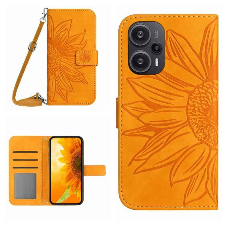 Skin Feel Sun Flower Embossed Flip Leather Phone Case with Lanyard, For Xiaomi Redmi 12 5G, For Xiaomi 13T / 13T Pro, For Xiaomi Redmi 12 4G Global, For Xiaomi Poco F5