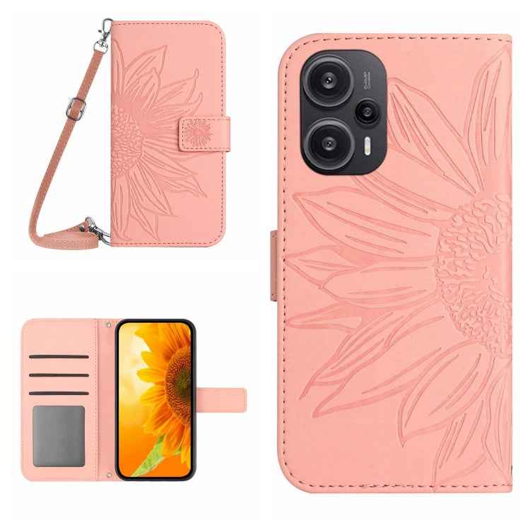 Skin Feel Sun Flower Embossed Flip Leather Phone Case with Lanyard, For Xiaomi Redmi 12 5G, For Xiaomi 13T / 13T Pro, For Xiaomi Redmi 12 4G Global, For Xiaomi Poco F5