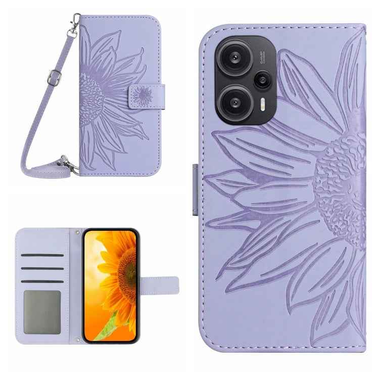 Skin Feel Sun Flower Embossed Flip Leather Phone Case with Lanyard, For Xiaomi Redmi 12 5G, For Xiaomi 13T / 13T Pro, For Xiaomi Redmi 12 4G Global, For Xiaomi Poco F5