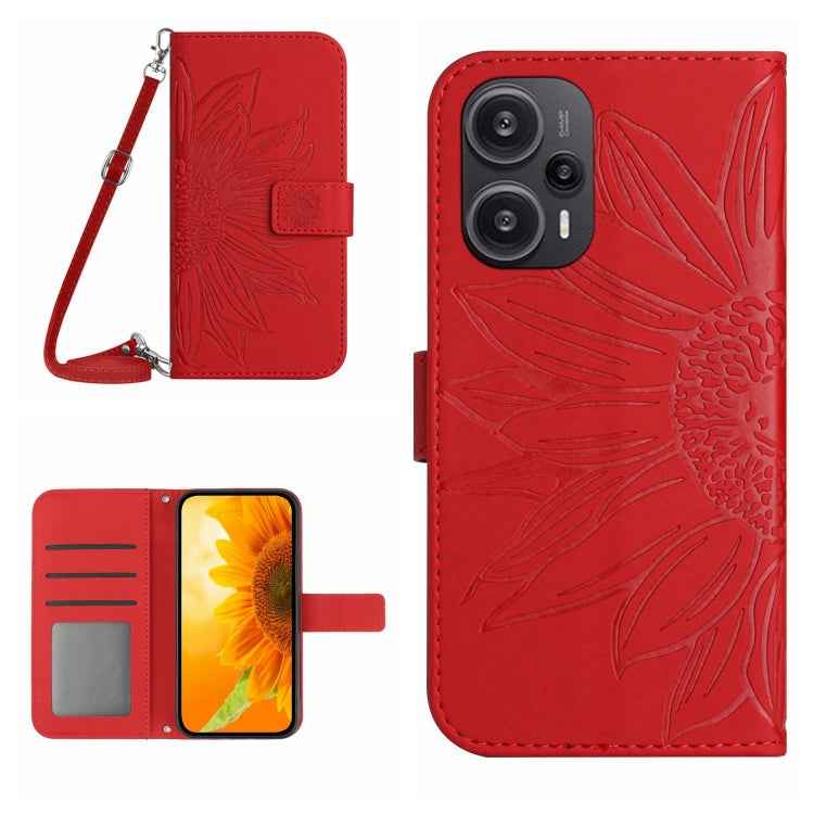Skin Feel Sun Flower Embossed Flip Leather Phone Case with Lanyard, For Xiaomi Redmi 12 5G, For Xiaomi 13T / 13T Pro, For Xiaomi Redmi 12 4G Global, For Xiaomi Poco F5