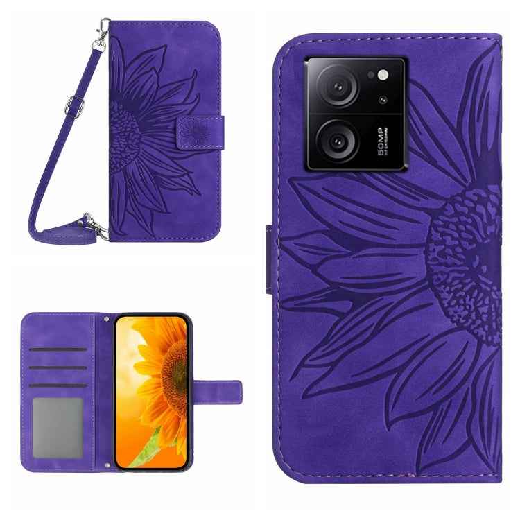 Skin Feel Sun Flower Embossed Flip Leather Phone Case with Lanyard, For Xiaomi Redmi 12 5G, For Xiaomi 13T / 13T Pro, For Xiaomi Redmi 12 4G Global, For Xiaomi Poco F5