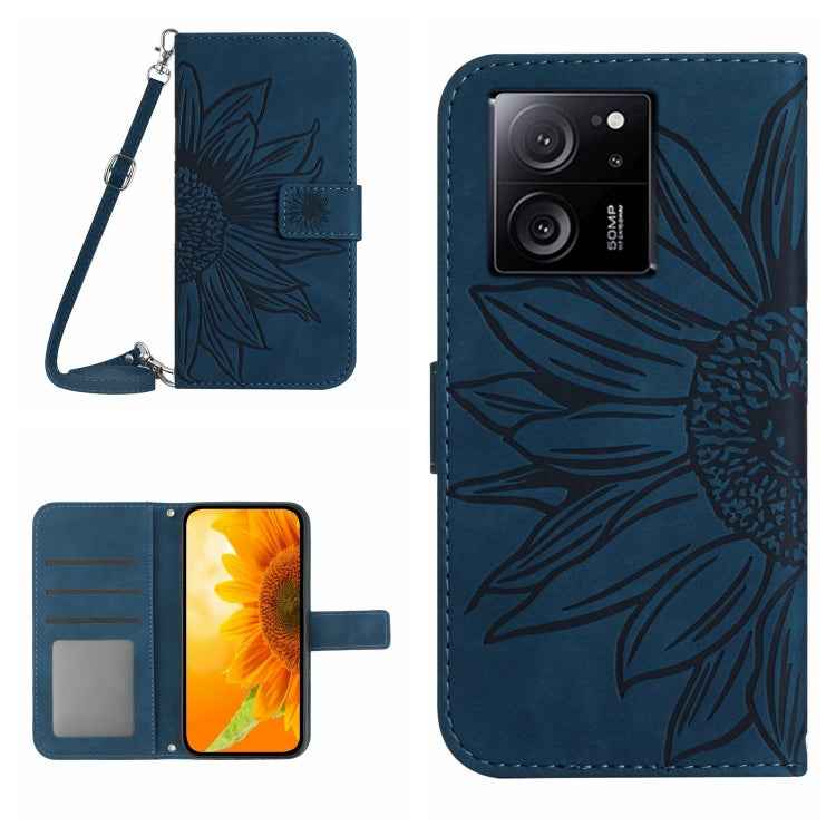 Skin Feel Sun Flower Embossed Flip Leather Phone Case with Lanyard, For Xiaomi Redmi 12 5G, For Xiaomi 13T / 13T Pro, For Xiaomi Redmi 12 4G Global, For Xiaomi Poco F5