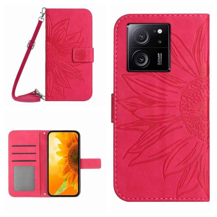 Skin Feel Sun Flower Embossed Flip Leather Phone Case with Lanyard, For Xiaomi Redmi 12 5G, For Xiaomi 13T / 13T Pro, For Xiaomi Redmi 12 4G Global, For Xiaomi Poco F5