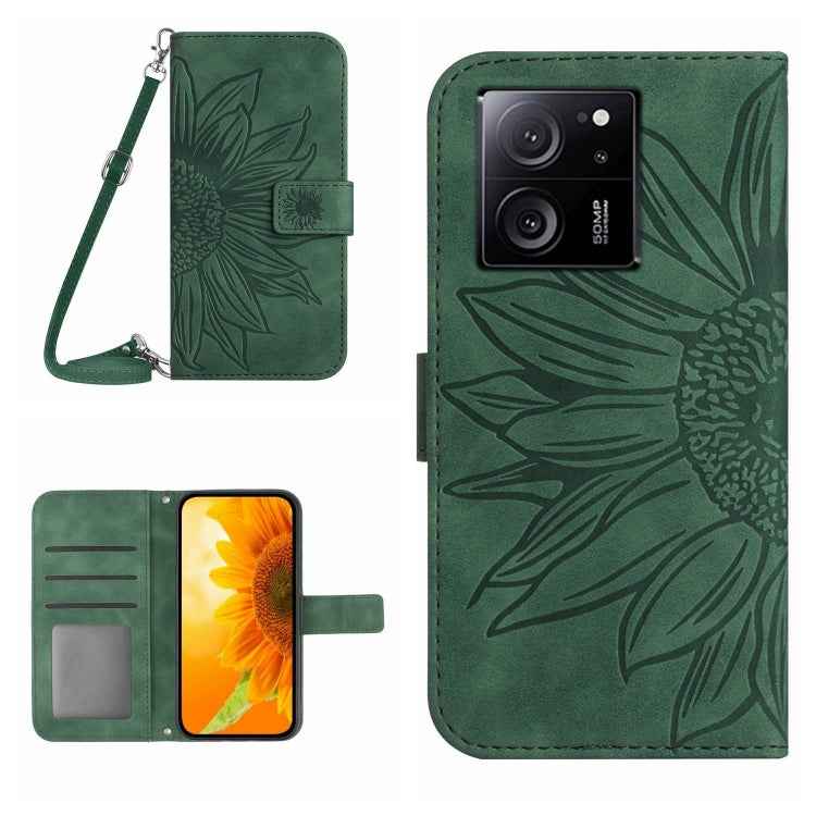 Skin Feel Sun Flower Embossed Flip Leather Phone Case with Lanyard, For Xiaomi Redmi 12 5G, For Xiaomi 13T / 13T Pro, For Xiaomi Redmi 12 4G Global, For Xiaomi Poco F5