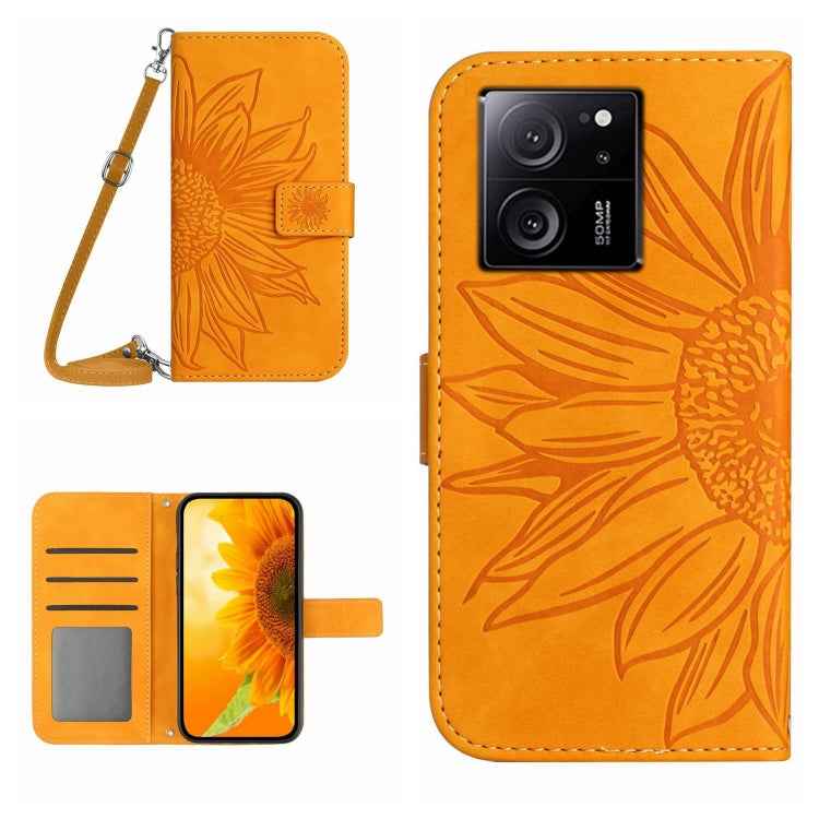 Skin Feel Sun Flower Embossed Flip Leather Phone Case with Lanyard, For Xiaomi Redmi 12 5G, For Xiaomi 13T / 13T Pro, For Xiaomi Redmi 12 4G Global, For Xiaomi Poco F5
