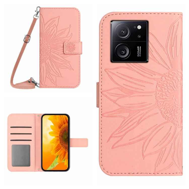 Skin Feel Sun Flower Embossed Flip Leather Phone Case with Lanyard, For Xiaomi Redmi 12 5G, For Xiaomi 13T / 13T Pro, For Xiaomi Redmi 12 4G Global, For Xiaomi Poco F5