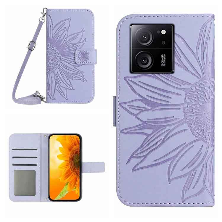 Skin Feel Sun Flower Embossed Flip Leather Phone Case with Lanyard, For Xiaomi Redmi 12 5G, For Xiaomi 13T / 13T Pro, For Xiaomi Redmi 12 4G Global, For Xiaomi Poco F5
