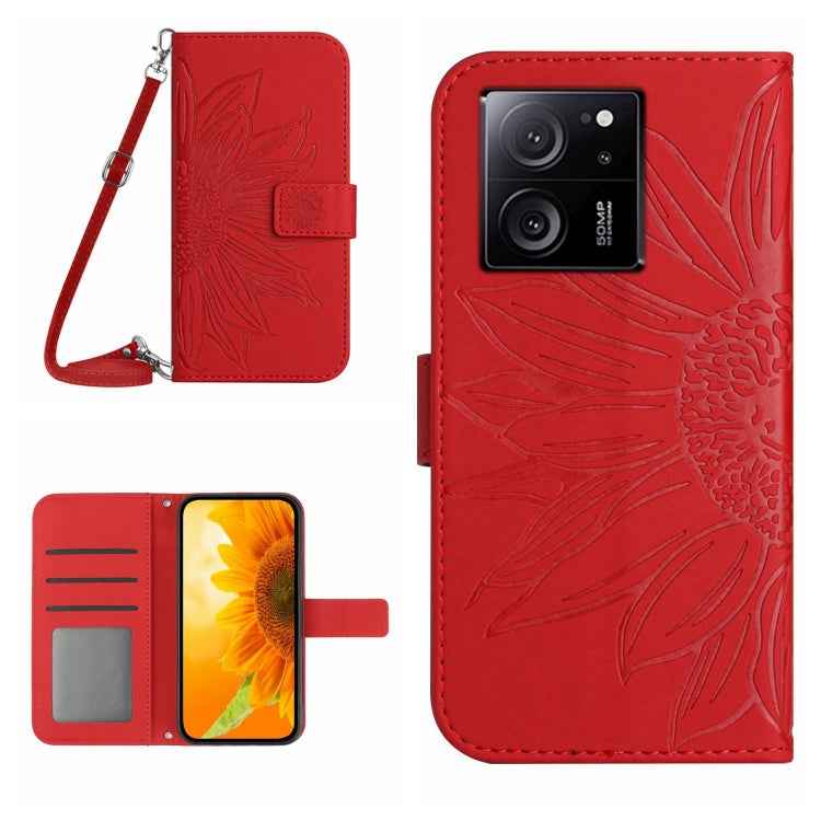 Skin Feel Sun Flower Embossed Flip Leather Phone Case with Lanyard, For Xiaomi Redmi 12 5G, For Xiaomi 13T / 13T Pro, For Xiaomi Redmi 12 4G Global, For Xiaomi Poco F5