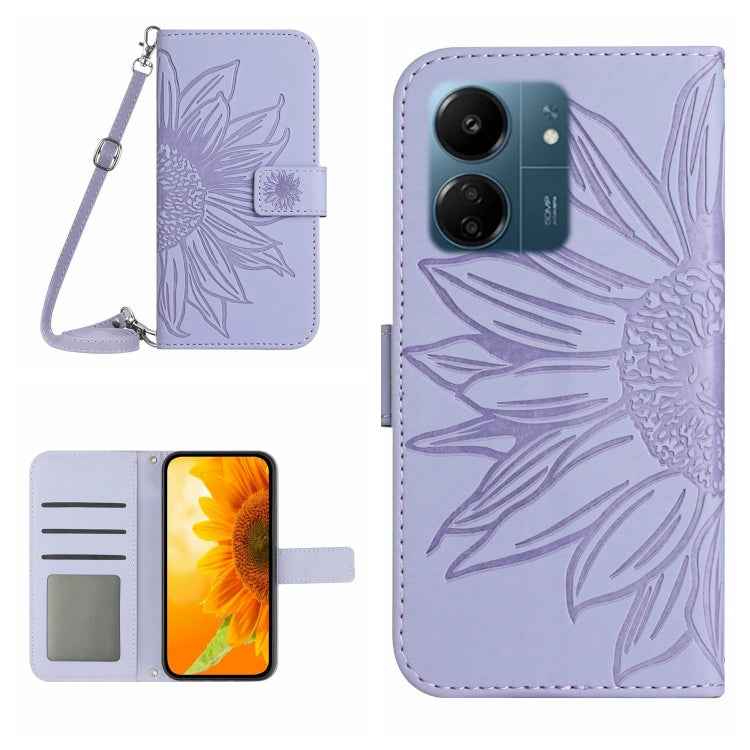 Skin Feel Sun Flower Embossed Flip Leather Phone Case with Lanyard, For Xiaomi 14 Ultra, For Xiaomi 14 Pro, For Xiaomi 14, For Xiaomi Redmi 13C 4G