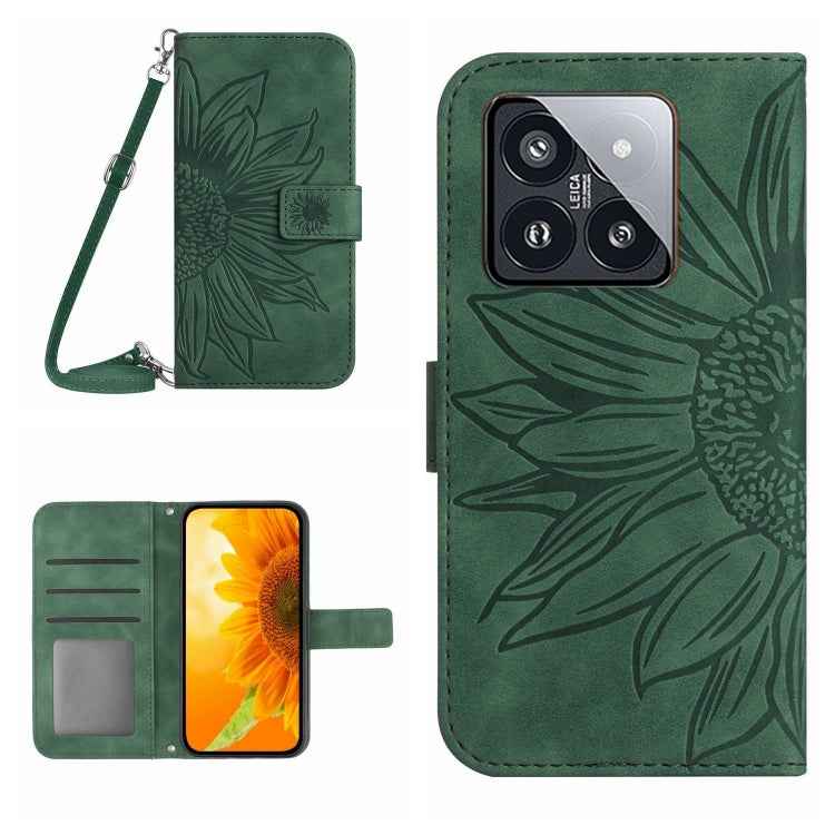 Skin Feel Sun Flower Embossed Flip Leather Phone Case with Lanyard, For Xiaomi 14 Ultra, For Xiaomi 14 Pro, For Xiaomi 14, For Xiaomi Redmi 13C 4G
