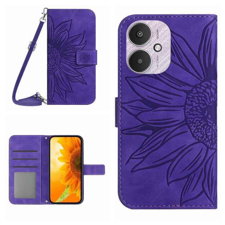 Skin Feel Sun Flower Embossed Flip Leather Phone Case with Lanyard, For Xiaomi Redmi 13 4G Global / 5G Global, For Xiaomi Redmi A3, For Xiaomi Redmi Note 13 4G Global, For Xiaomi Redmi 13C 5G