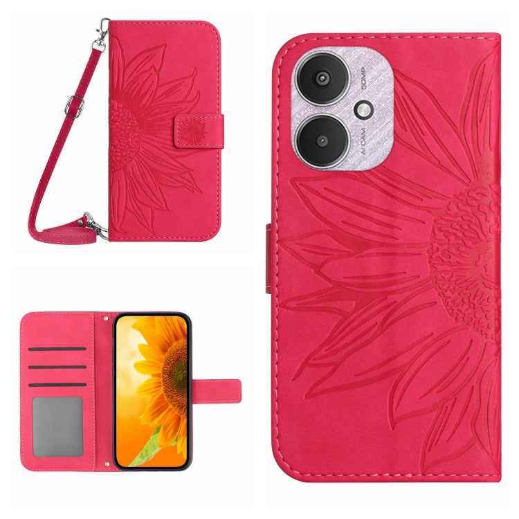 Skin Feel Sun Flower Embossed Flip Leather Phone Case with Lanyard, For Xiaomi Redmi 13 4G Global / 5G Global, For Xiaomi Redmi A3, For Xiaomi Redmi Note 13 4G Global, For Xiaomi Redmi 13C 5G