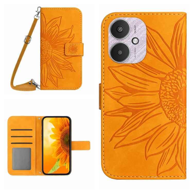Skin Feel Sun Flower Embossed Flip Leather Phone Case with Lanyard, For Xiaomi Redmi 13 4G Global / 5G Global, For Xiaomi Redmi A3, For Xiaomi Redmi Note 13 4G Global, For Xiaomi Redmi 13C 5G