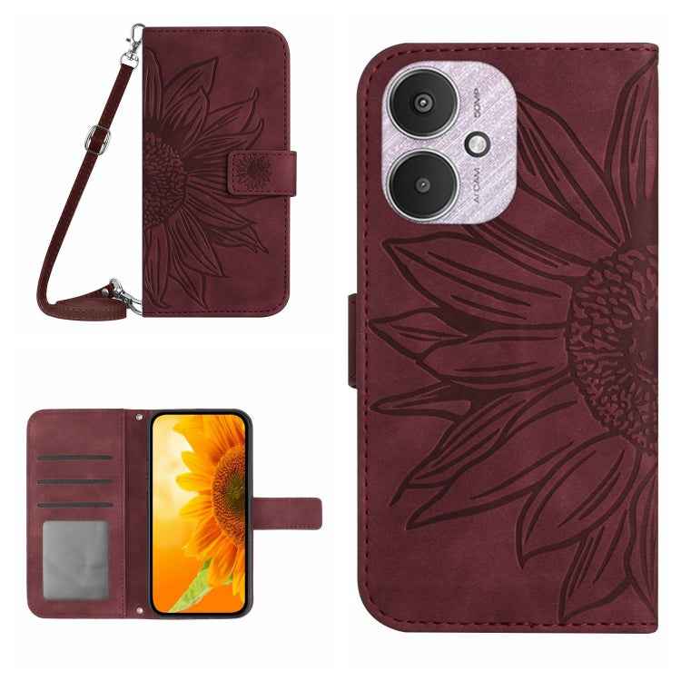 Skin Feel Sun Flower Embossed Flip Leather Phone Case with Lanyard, For Xiaomi Redmi 13 4G Global / 5G Global, For Xiaomi Redmi A3, For Xiaomi Redmi Note 13 4G Global, For Xiaomi Redmi 13C 5G