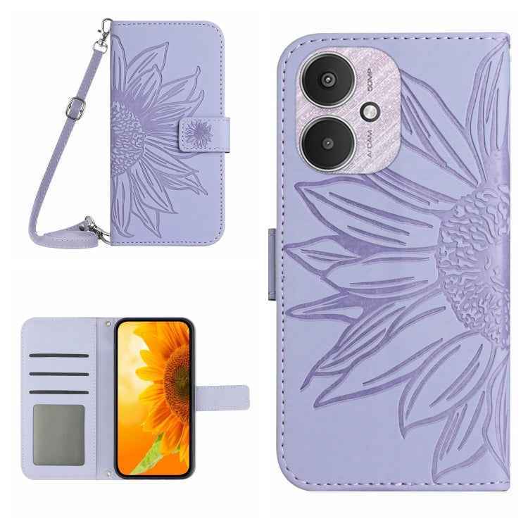 Skin Feel Sun Flower Embossed Flip Leather Phone Case with Lanyard, For Xiaomi Redmi 13 4G Global / 5G Global, For Xiaomi Redmi A3, For Xiaomi Redmi Note 13 4G Global, For Xiaomi Redmi 13C 5G