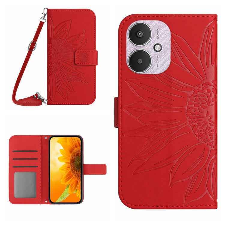 Skin Feel Sun Flower Embossed Flip Leather Phone Case with Lanyard, For Xiaomi Redmi 13 4G Global / 5G Global, For Xiaomi Redmi A3, For Xiaomi Redmi Note 13 4G Global, For Xiaomi Redmi 13C 5G