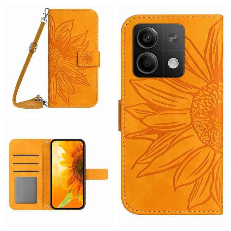 Skin Feel Sun Flower Embossed Flip Leather Phone Case with Lanyard, For Xiaomi Redmi 13 4G Global / 5G Global, For Xiaomi Redmi A3, For Xiaomi Redmi Note 13 4G Global, For Xiaomi Redmi 13C 5G