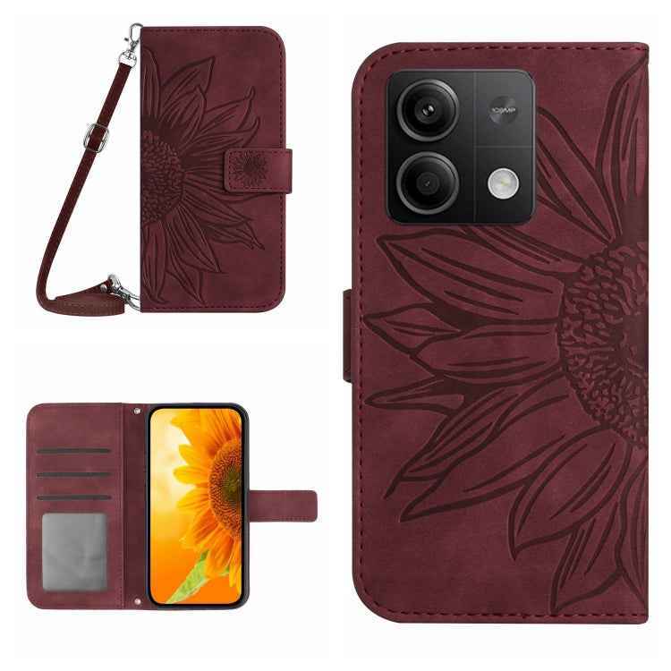 Skin Feel Sun Flower Embossed Flip Leather Phone Case with Lanyard, For Xiaomi Redmi 13 4G Global / 5G Global, For Xiaomi Redmi A3, For Xiaomi Redmi Note 13 4G Global, For Xiaomi Redmi 13C 5G