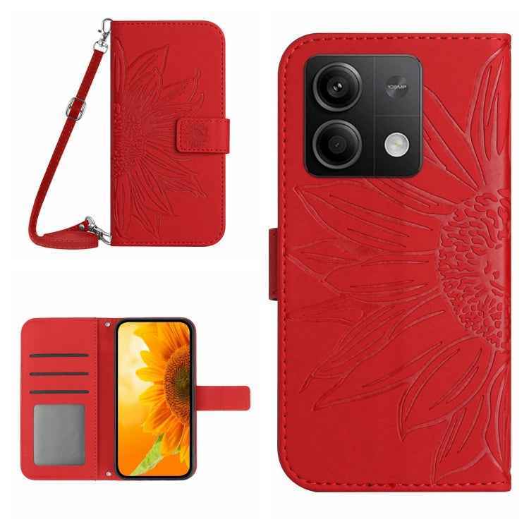 Skin Feel Sun Flower Embossed Flip Leather Phone Case with Lanyard, For Xiaomi Redmi 13 4G Global / 5G Global, For Xiaomi Redmi A3, For Xiaomi Redmi Note 13 4G Global, For Xiaomi Redmi 13C 5G