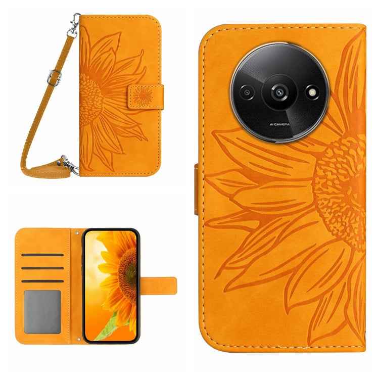 Skin Feel Sun Flower Embossed Flip Leather Phone Case with Lanyard, For Xiaomi Redmi 13 4G Global / 5G Global, For Xiaomi Redmi A3, For Xiaomi Redmi Note 13 4G Global, For Xiaomi Redmi 13C 5G