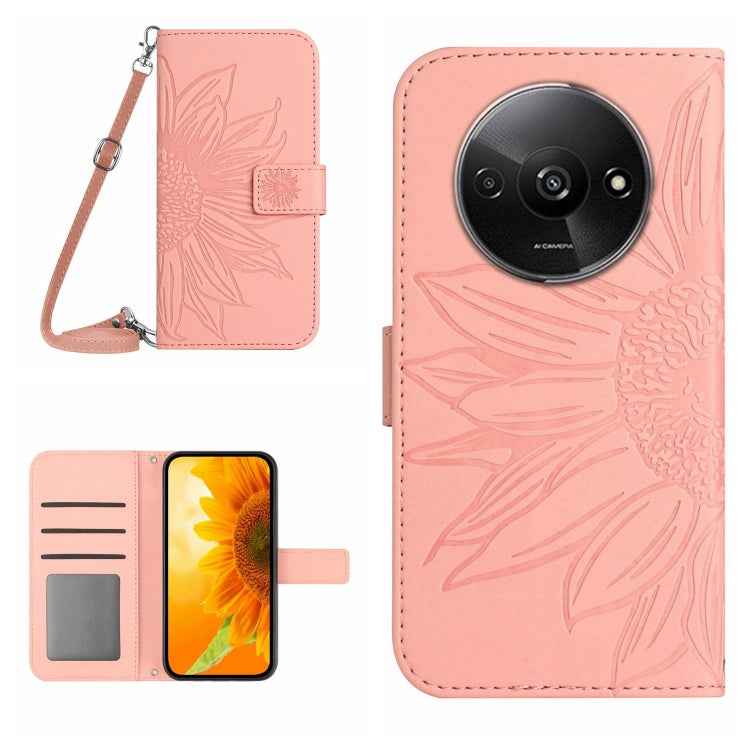 Skin Feel Sun Flower Embossed Flip Leather Phone Case with Lanyard, For Xiaomi Redmi 13 4G Global / 5G Global, For Xiaomi Redmi A3, For Xiaomi Redmi Note 13 4G Global, For Xiaomi Redmi 13C 5G