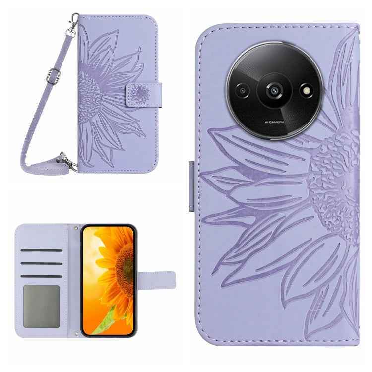 Skin Feel Sun Flower Embossed Flip Leather Phone Case with Lanyard, For Xiaomi Redmi 13 4G Global / 5G Global, For Xiaomi Redmi A3, For Xiaomi Redmi Note 13 4G Global, For Xiaomi Redmi 13C 5G