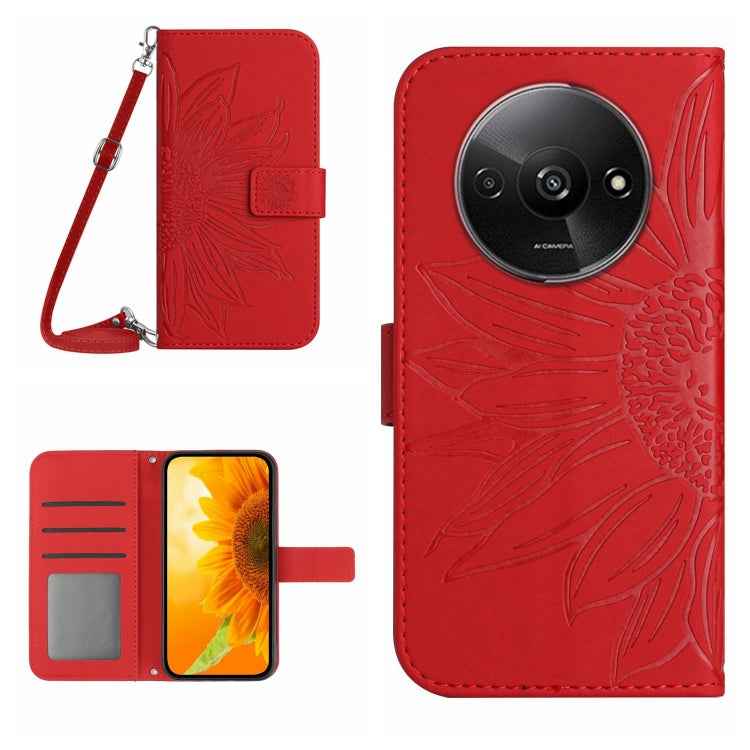 Skin Feel Sun Flower Embossed Flip Leather Phone Case with Lanyard, For Xiaomi Redmi 13 4G Global / 5G Global, For Xiaomi Redmi A3, For Xiaomi Redmi Note 13 4G Global, For Xiaomi Redmi 13C 5G