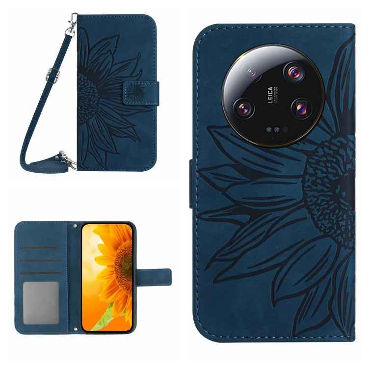 Skin Feel Sun Flower Embossed Flip Leather Phone Case with Lanyard, For Xiaomi 14 Ultra, For Xiaomi 14 Pro, For Xiaomi 14, For Xiaomi Redmi 13C 4G