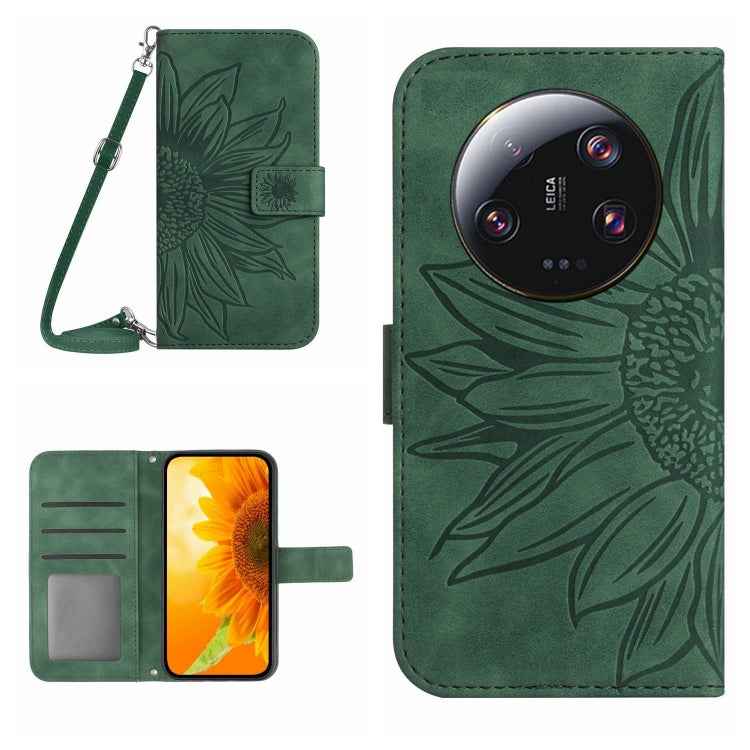 Skin Feel Sun Flower Embossed Flip Leather Phone Case with Lanyard, For Xiaomi 14 Ultra, For Xiaomi 14 Pro, For Xiaomi 14, For Xiaomi Redmi 13C 4G