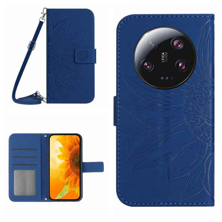 Skin Feel Sun Flower Embossed Flip Leather Phone Case with Lanyard, For Xiaomi 14 Ultra, For Xiaomi 14 Pro, For Xiaomi 14, For Xiaomi Redmi 13C 4G