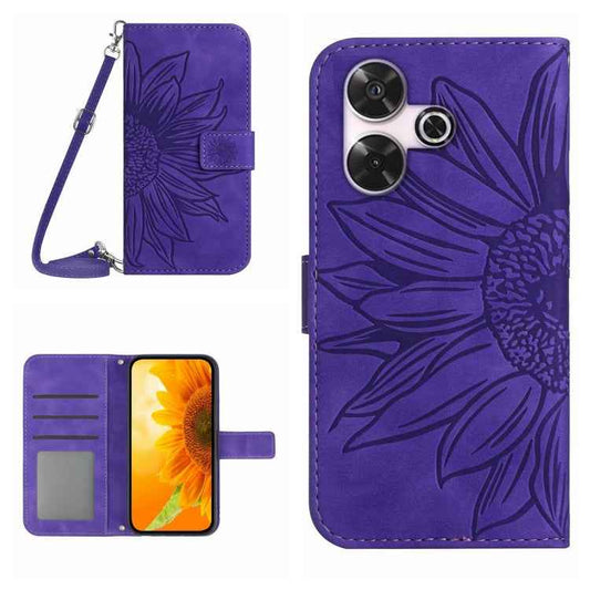 Skin Feel Sun Flower Embossed Flip Leather Phone Case with Lanyard, For Xiaomi Redmi 13 4G Global / 5G Global, For Xiaomi Redmi A3, For Xiaomi Redmi Note 13 4G Global, For Xiaomi Redmi 13C 5G