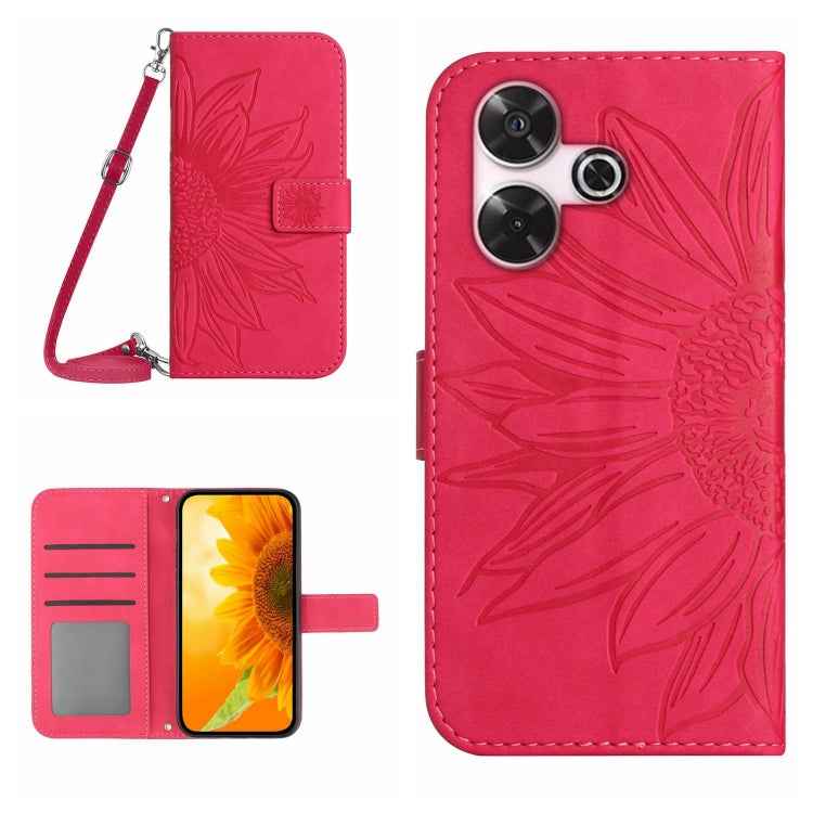 Skin Feel Sun Flower Embossed Flip Leather Phone Case with Lanyard, For Xiaomi Redmi 13 4G Global / 5G Global, For Xiaomi Redmi A3, For Xiaomi Redmi Note 13 4G Global, For Xiaomi Redmi 13C 5G