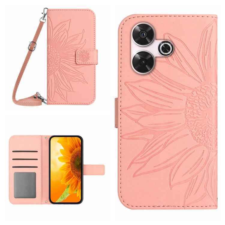 Skin Feel Sun Flower Embossed Flip Leather Phone Case with Lanyard, For Xiaomi Redmi 13 4G Global / 5G Global, For Xiaomi Redmi A3, For Xiaomi Redmi Note 13 4G Global, For Xiaomi Redmi 13C 5G