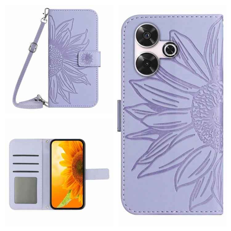 Skin Feel Sun Flower Embossed Flip Leather Phone Case with Lanyard, For Xiaomi Redmi 13 4G Global / 5G Global, For Xiaomi Redmi A3, For Xiaomi Redmi Note 13 4G Global, For Xiaomi Redmi 13C 5G