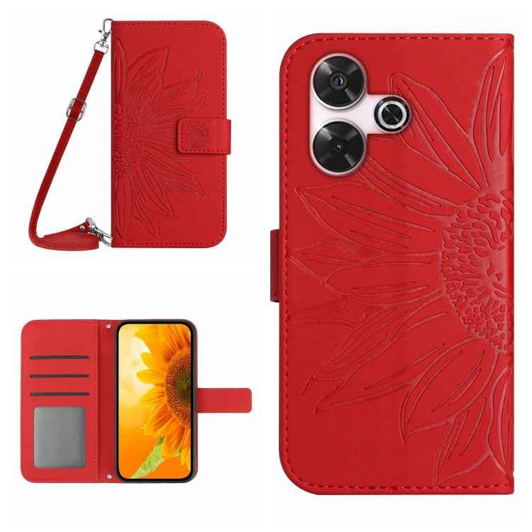 Skin Feel Sun Flower Embossed Flip Leather Phone Case with Lanyard, For Xiaomi Redmi 13 4G Global / 5G Global, For Xiaomi Redmi A3, For Xiaomi Redmi Note 13 4G Global, For Xiaomi Redmi 13C 5G