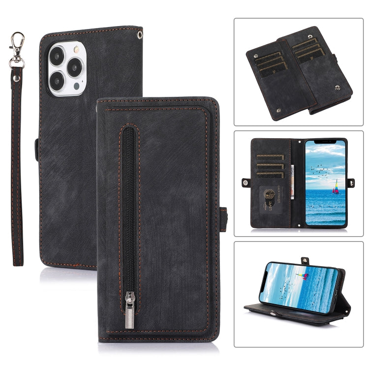 Zipper Card Slot Buckle Wallet Leather Phone Case