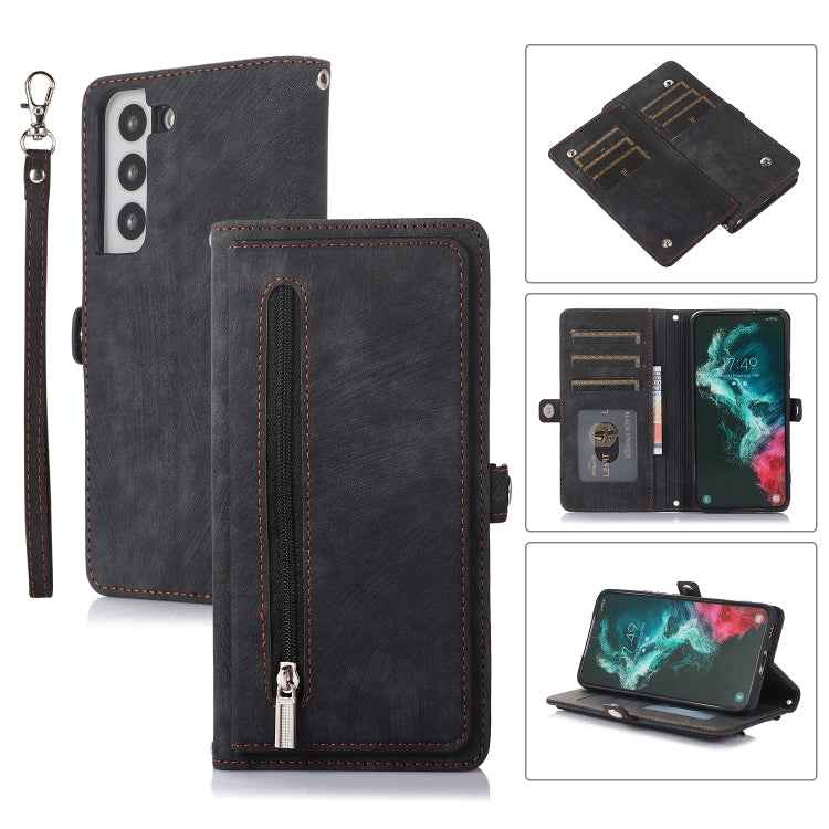 Zipper Card Slot Buckle Wallet Leather Phone Case