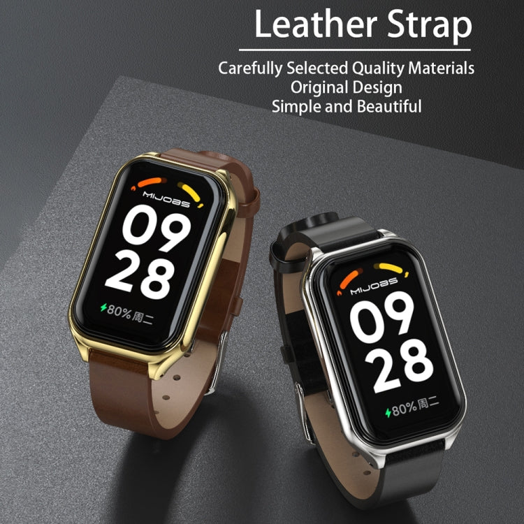 Mijobs Metal Shell Microfiber PU Leather Watch Band