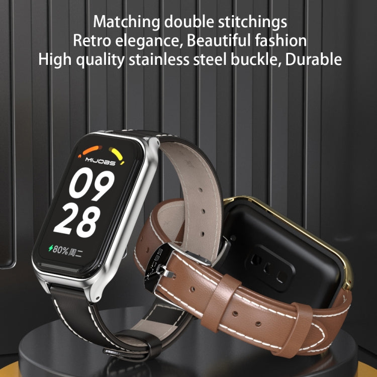 Mijobs Metal Shell Microfiber PU Leather Watch Band