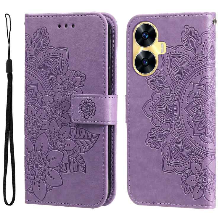 Seven-petal Flowers Embossing Leather Phone Case, For Realme C55