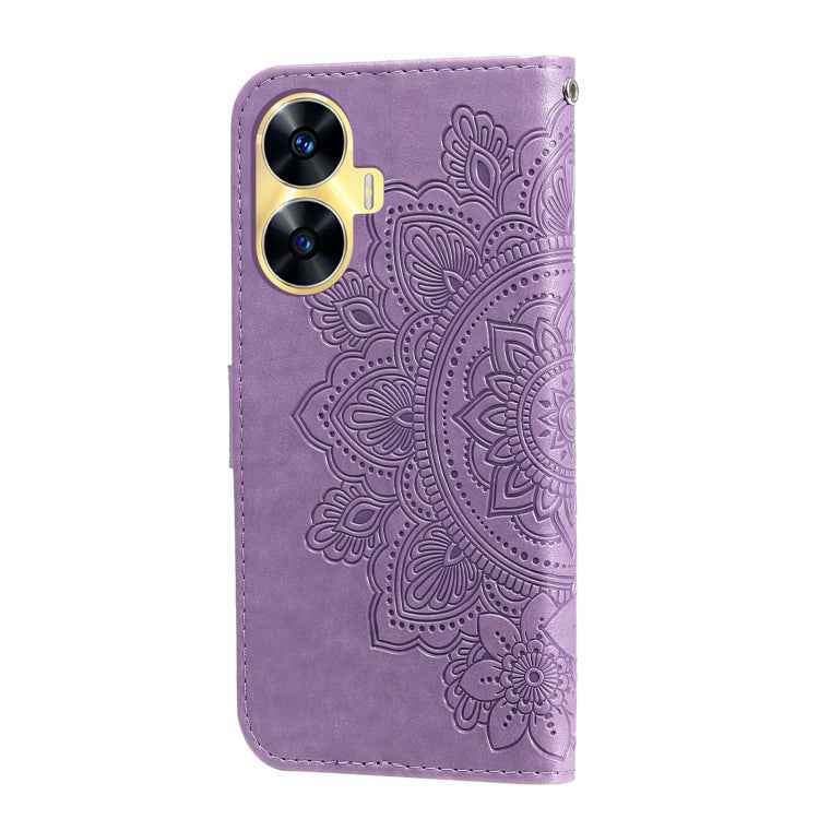 Seven-petal Flowers Embossing Leather Phone Case, For Realme C55