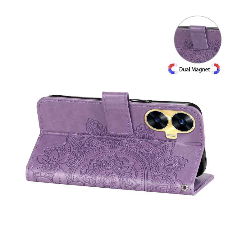 Seven-petal Flowers Embossing Leather Phone Case, For Realme C55