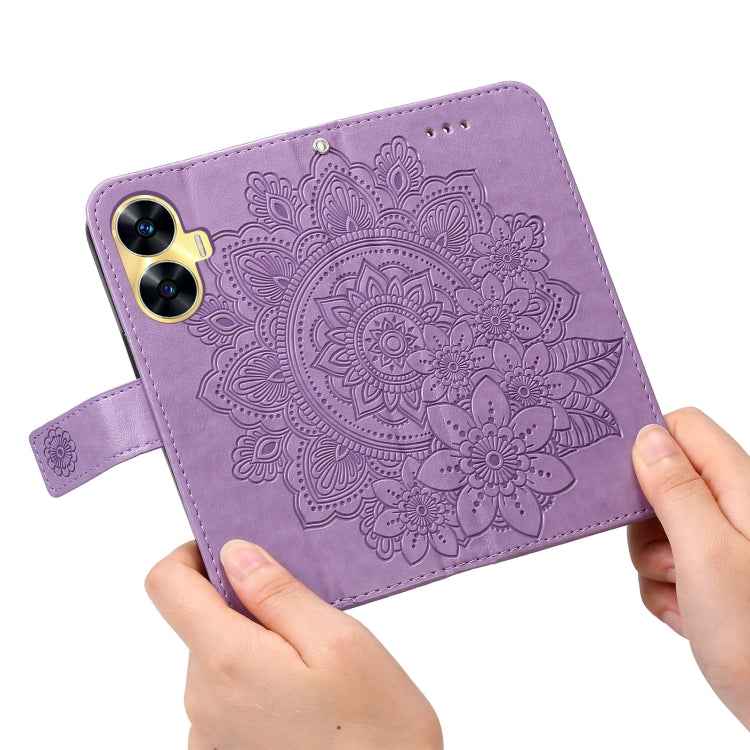 Seven-petal Flowers Embossing Leather Phone Case, For Realme C55