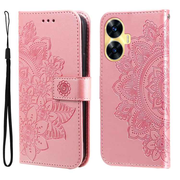 Seven-petal Flowers Embossing Leather Phone Case, For Realme C55