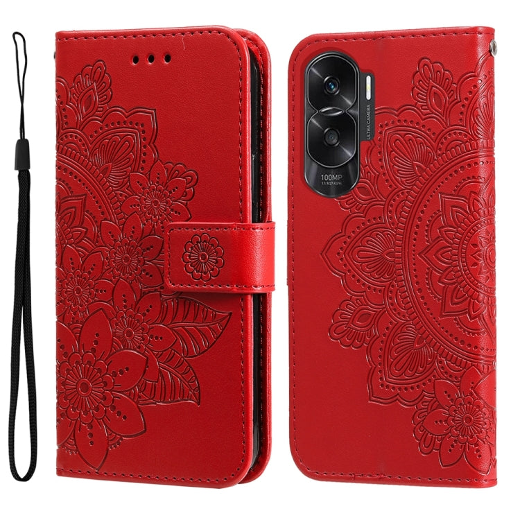 Seven-petal Flowers Embossing Leather Phone Case, For Honor X6a, For Honor X50, For Honor X50i 5G
