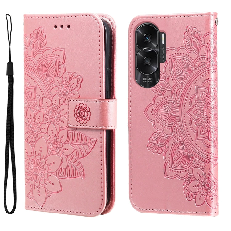Seven-petal Flowers Embossing Leather Phone Case, For Honor X6a, For Honor X50, For Honor X50i 5G