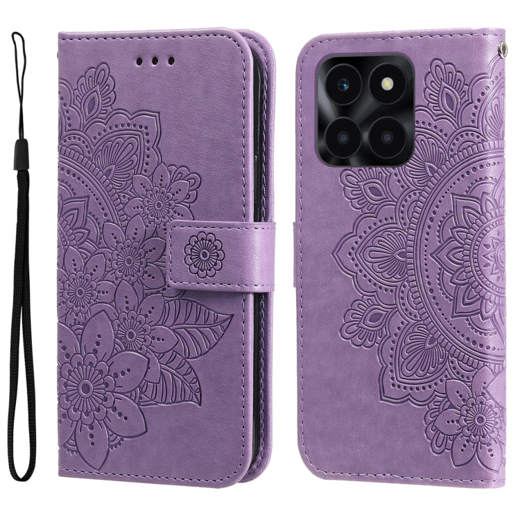 Seven-petal Flowers Embossing Leather Phone Case, For Honor X6a, For Honor X50, For Honor X50i 5G